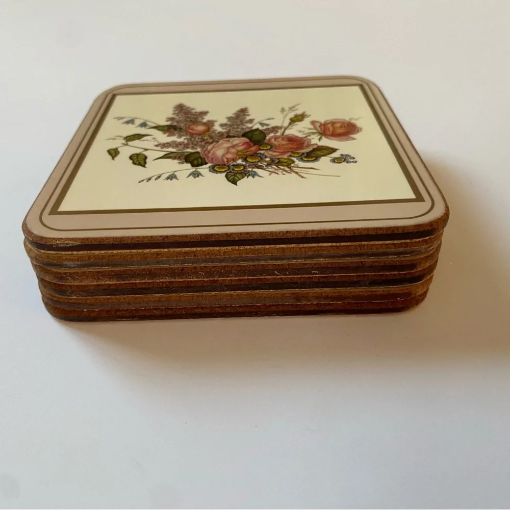 Pimpernel Coasters Lot of 6 Acrylic Cork Back Field Flowers England roses peony